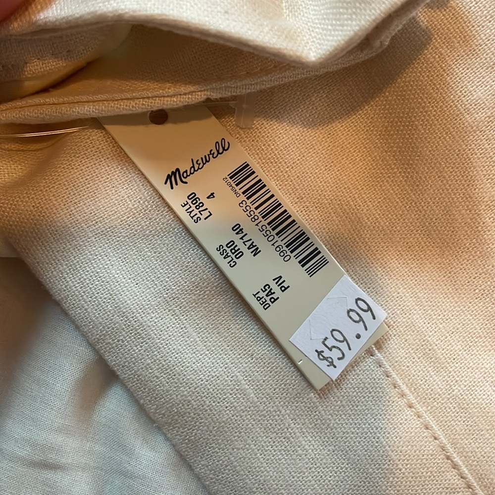 Madewell Linen Blend Tan Button Slit Midi Skirt - Picture 3 of 4